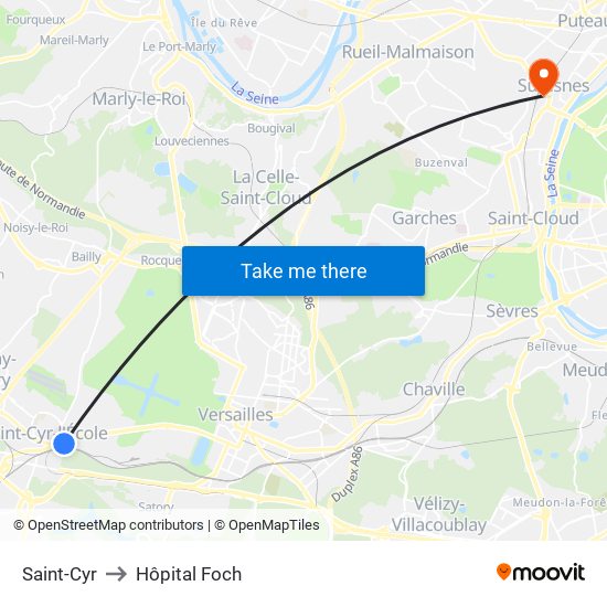 Saint-Cyr to Hôpital Foch map