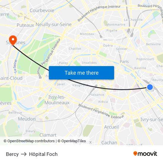 Bercy to Hôpital Foch map