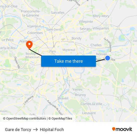 Gare de Torcy to Hôpital Foch map