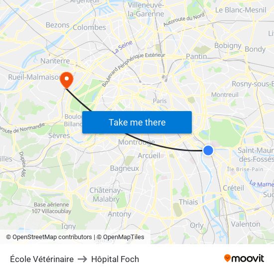 École Vétérinaire to Hôpital Foch map