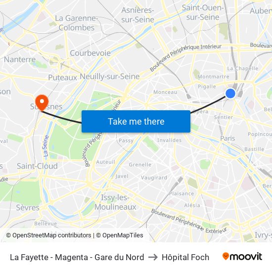 La Fayette - Magenta - Gare du Nord to Hôpital Foch map
