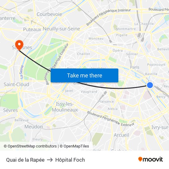 Quai de la Rapée to Hôpital Foch map
