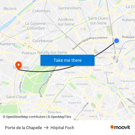 Porte de la Chapelle to Hôpital Foch map