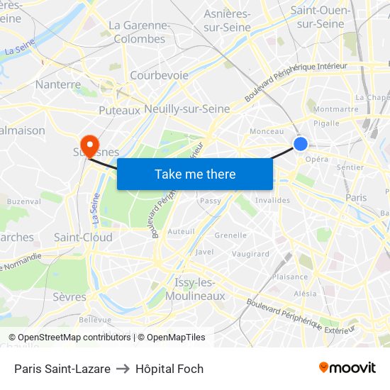 Paris Saint-Lazare to Hôpital Foch map