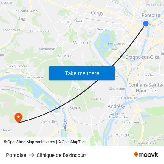 Pontoise to Clinique de Bazincourt map