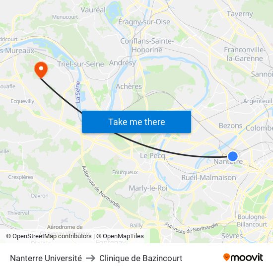 Nanterre Université to Clinique de Bazincourt map