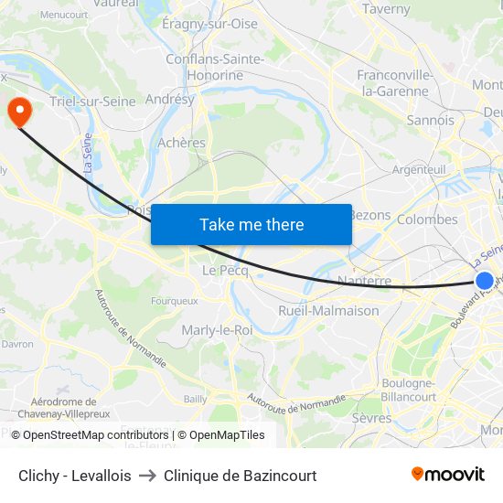 Clichy - Levallois to Clinique de Bazincourt map