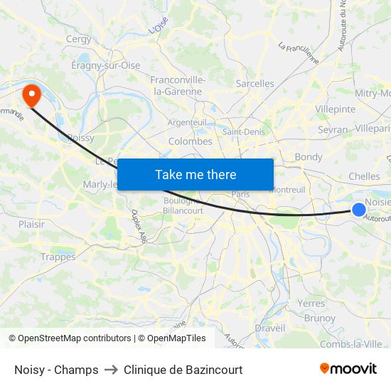 Noisy - Champs to Clinique de Bazincourt map