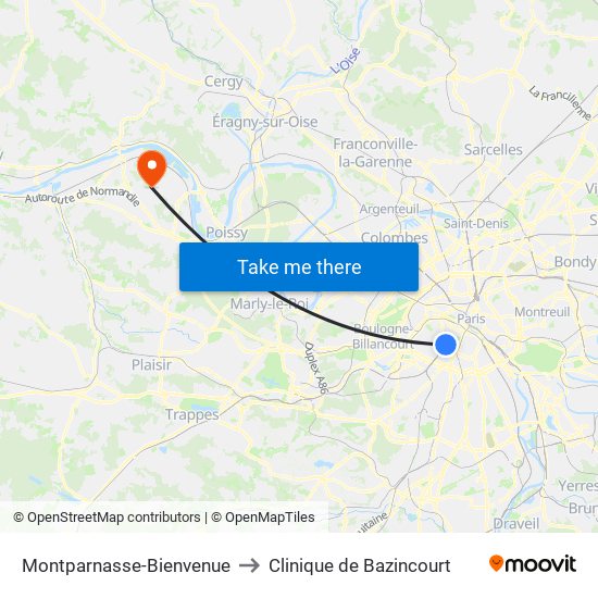 Montparnasse-Bienvenue to Clinique de Bazincourt map