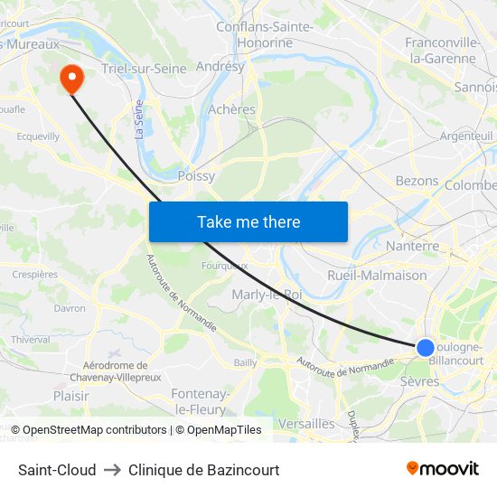 Saint-Cloud to Clinique de Bazincourt map