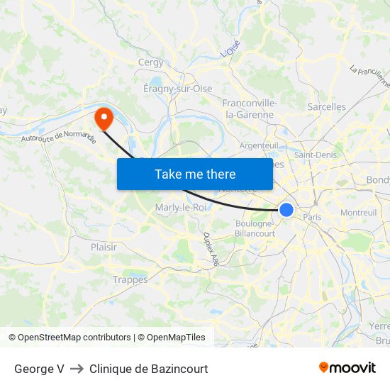 George V to Clinique de Bazincourt map