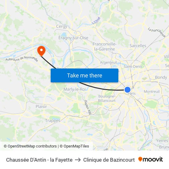 Chaussée D'Antin - la Fayette to Clinique de Bazincourt map