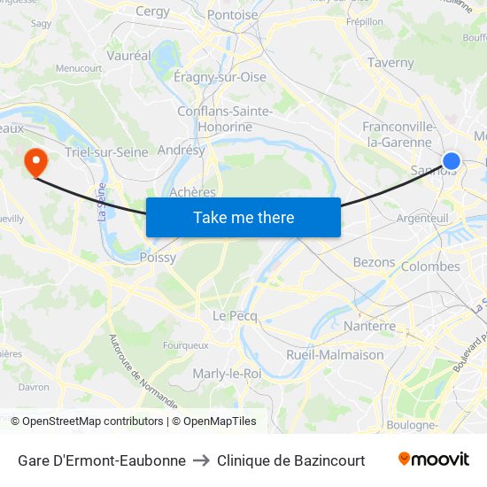 Gare D'Ermont-Eaubonne to Clinique de Bazincourt map