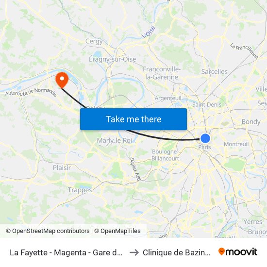 La Fayette - Magenta - Gare du Nord to Clinique de Bazincourt map