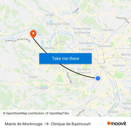 Mairie de Montrouge to Clinique de Bazincourt map