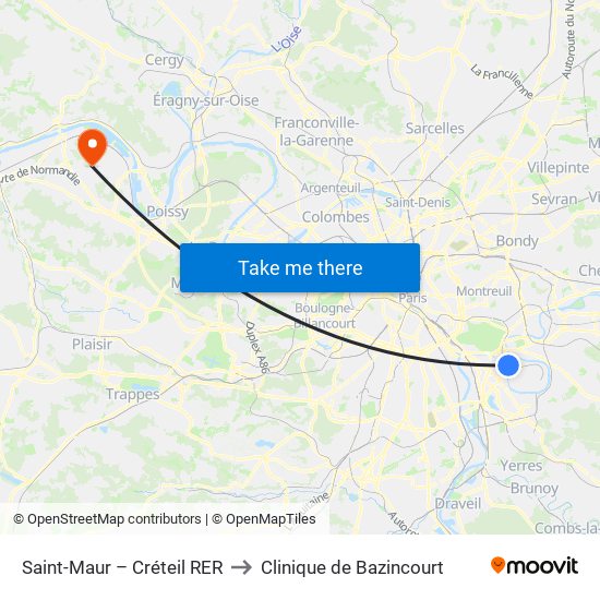 Saint-Maur – Créteil RER to Clinique de Bazincourt map