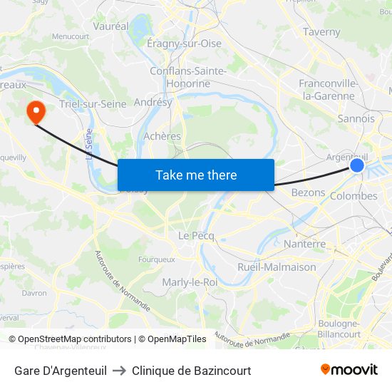 Gare D'Argenteuil to Clinique de Bazincourt map