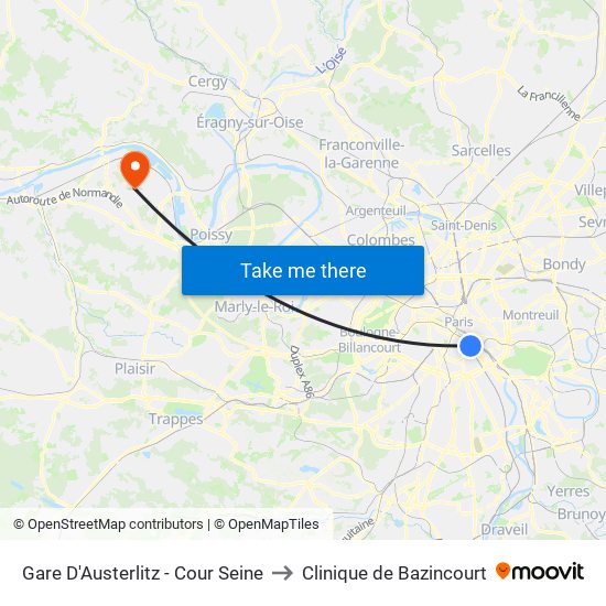 Gare D'Austerlitz - Cour Seine to Clinique de Bazincourt map