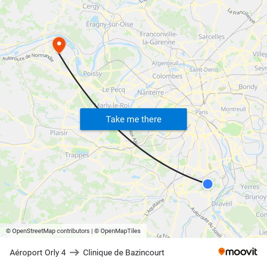 Aéroport Orly 4 to Clinique de Bazincourt map