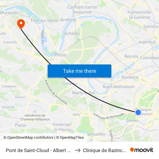 Pont de Saint-Cloud - Albert Kahn to Clinique de Bazincourt map