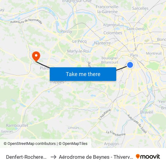 Denfert-Rochereau to Aérodrome de Beynes - Thiverval map