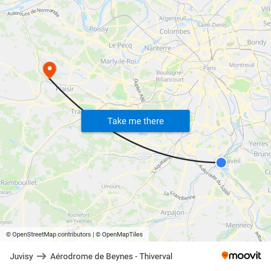 Juvisy to Aérodrome de Beynes - Thiverval map