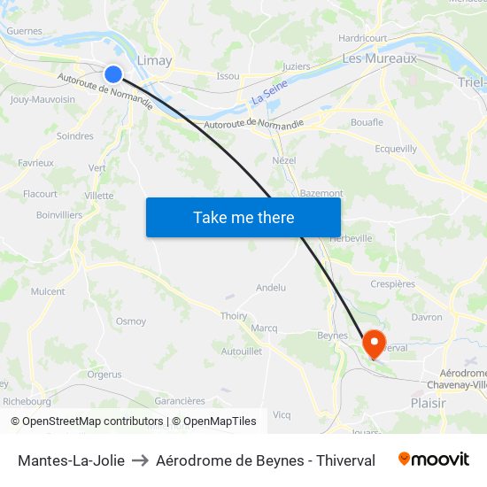 Mantes-La-Jolie to Aérodrome de Beynes - Thiverval map