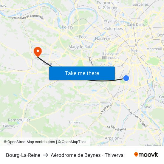 Bourg-La-Reine to Aérodrome de Beynes - Thiverval map