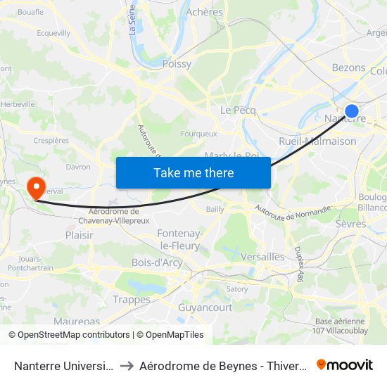 Nanterre Université to Aérodrome de Beynes - Thiverval map