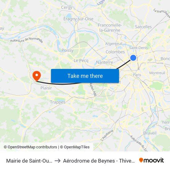 Mairie de Saint-Ouen to Aérodrome de Beynes - Thiverval map