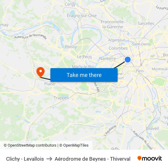 Clichy - Levallois to Aérodrome de Beynes - Thiverval map