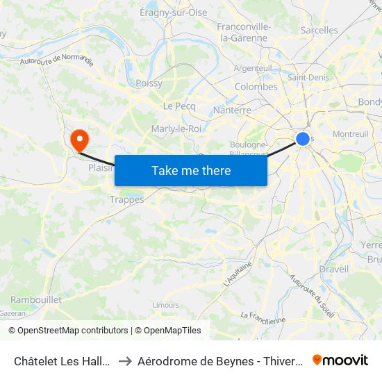 Châtelet Les Halles to Aérodrome de Beynes - Thiverval map