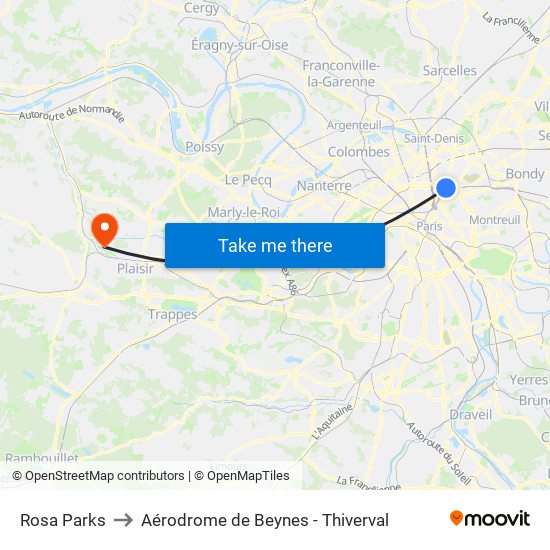 Rosa Parks to Aérodrome de Beynes - Thiverval map