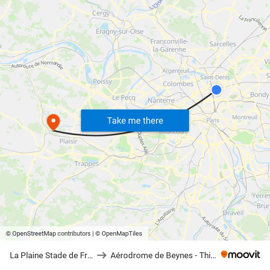 La Plaine Stade de France to Aérodrome de Beynes - Thiverval map