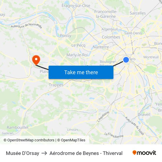 Musée D'Orsay to Aérodrome de Beynes - Thiverval map