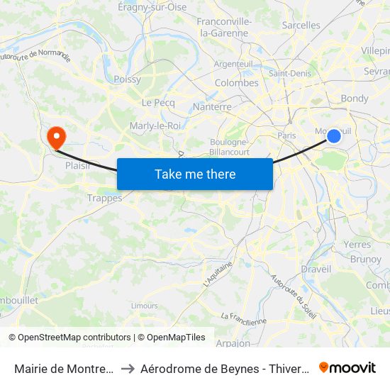 Mairie de Montreuil to Aérodrome de Beynes - Thiverval map