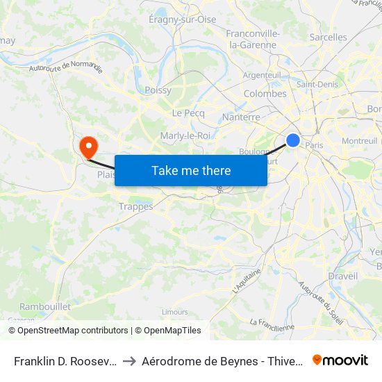 Franklin D. Roosevelt to Aérodrome de Beynes - Thiverval map