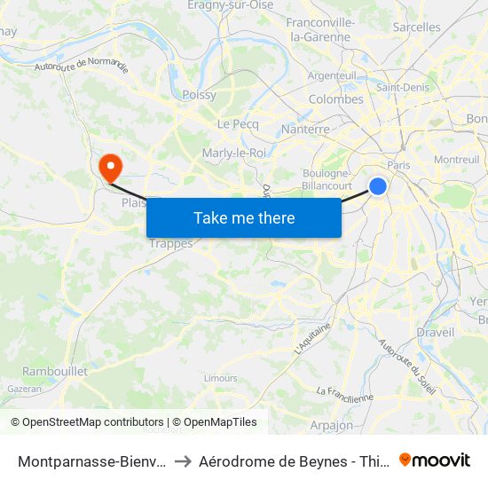 Montparnasse-Bienvenue to Aérodrome de Beynes - Thiverval map