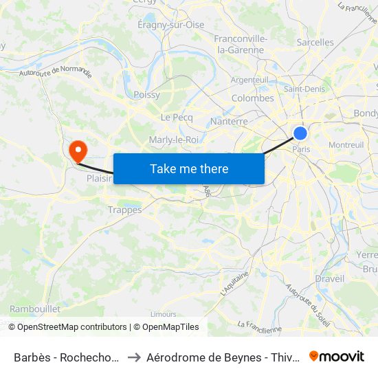 Barbès - Rochechouart to Aérodrome de Beynes - Thiverval map