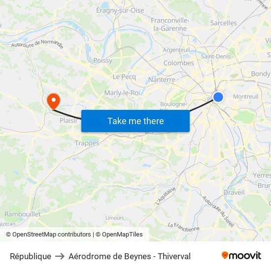 République to Aérodrome de Beynes - Thiverval map