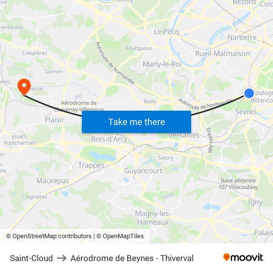 Saint-Cloud to Aérodrome de Beynes - Thiverval map