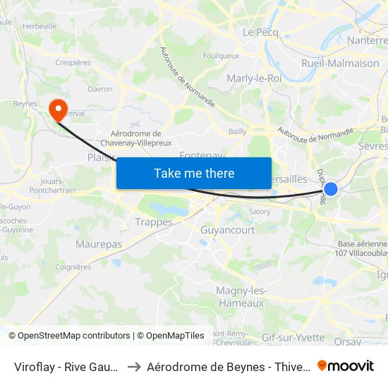 Viroflay - Rive Gauche to Aérodrome de Beynes - Thiverval map