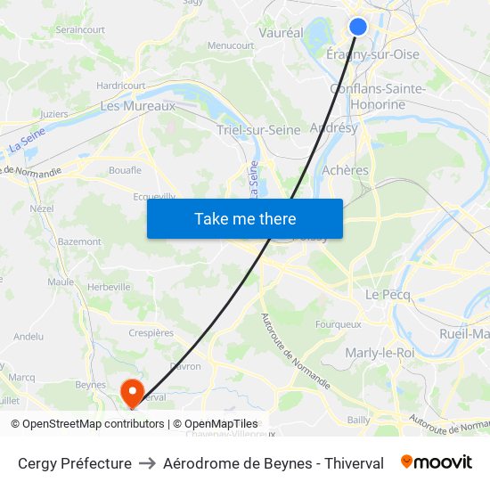 Cergy Préfecture to Aérodrome de Beynes - Thiverval map