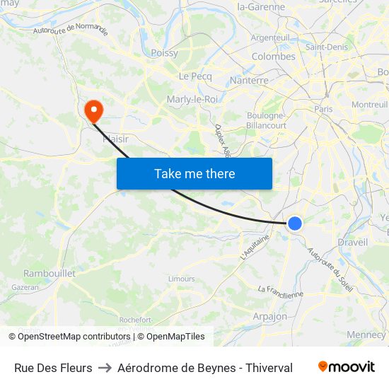 Rue Des Fleurs to Aérodrome de Beynes - Thiverval map
