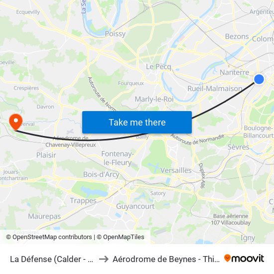 La Défense (Calder - Miro) to Aérodrome de Beynes - Thiverval map
