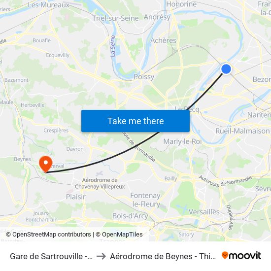 Gare de Sartrouville - RER to Aérodrome de Beynes - Thiverval map