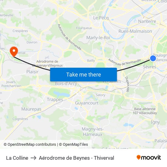 La Colline to Aérodrome de Beynes - Thiverval map