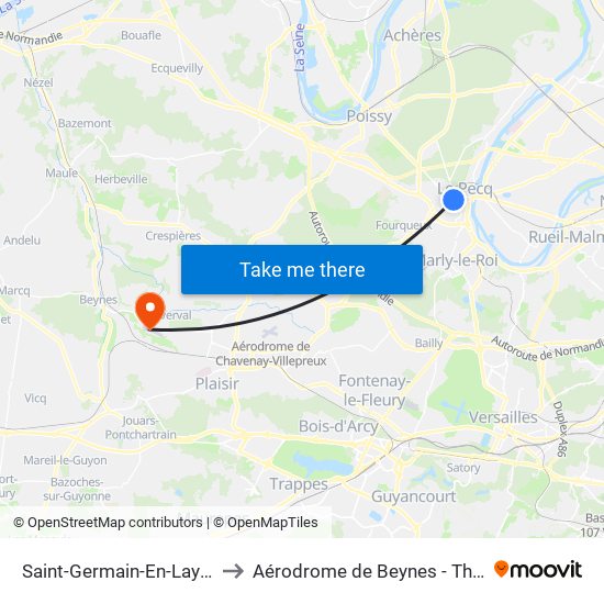 Saint-Germain-En-Laye RER to Aérodrome de Beynes - Thiverval map