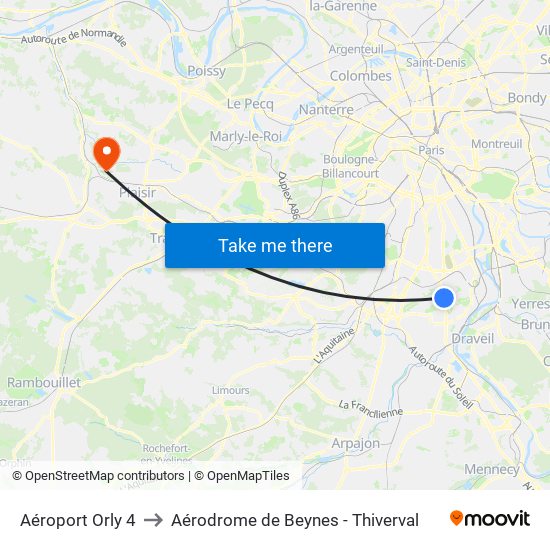 Aéroport Orly 4 to Aérodrome de Beynes - Thiverval map