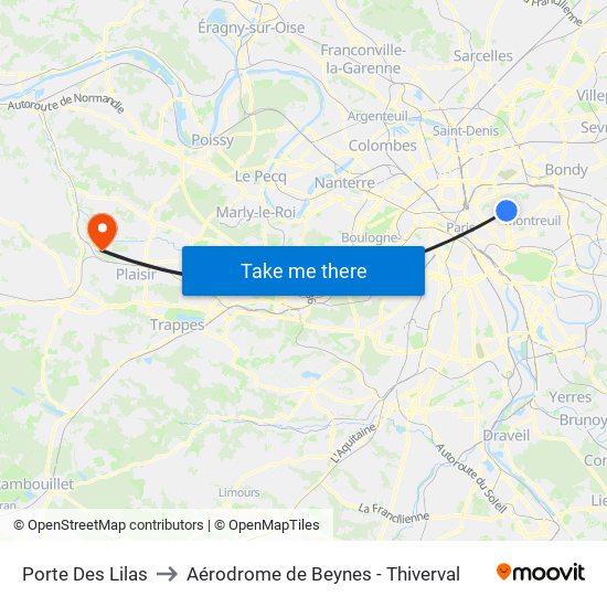 Porte Des Lilas to Aérodrome de Beynes - Thiverval map